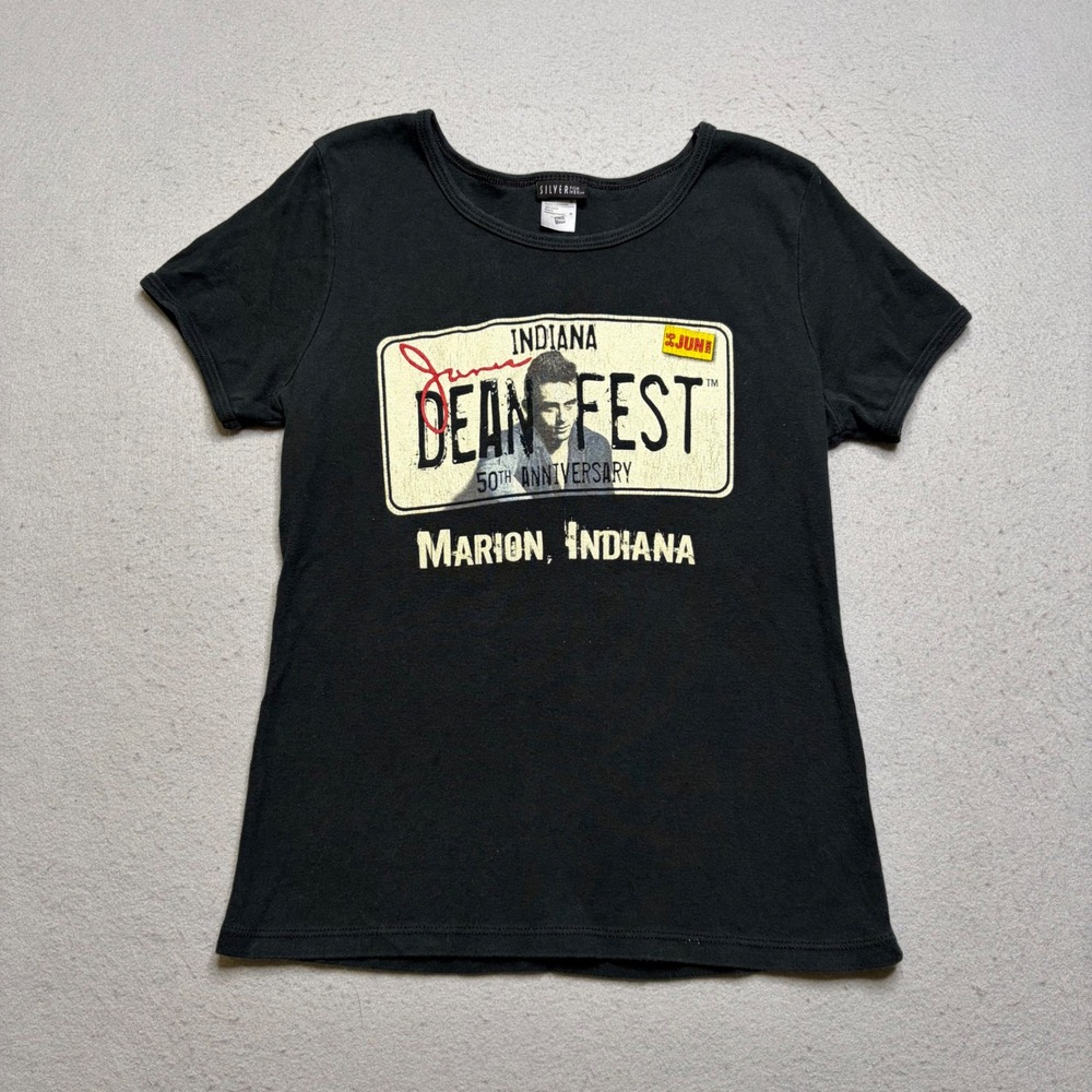 Silver for Her T-Shirt Women M Blk James Dean Fest 50th Anniversary Graphic Y2K